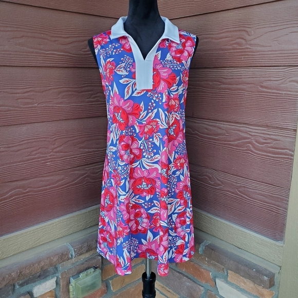 Sigrid Olsen Golf & Tennis Blue Pink White Floral Dress Women's Size Large NWOT - Picture 4 of 13